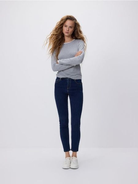 Jeansy slim push up - granatowy. Niebieskie jeansy Reserved, bez wzorów. Za 89.99 zł.