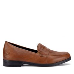 Lordsy Rieker. Brązowe lordsy Rieker, bez wzorów, bez obcasa, bez zapięcia. Za 319.99 zł.