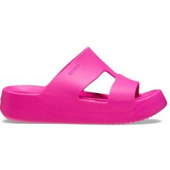 Klapki damskie sportowe Crocs GETAWAY PLATFORM H-STRAP. Czerwone klapki Crocs, bez wzorów, bez obcasa. Za 169.00 zł.