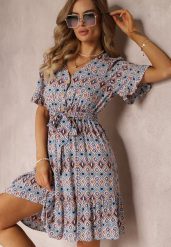 Niebieska Sukienka Mini z Gumką w Pasie i Falbanką z Wiskozy Ellison. Niebieskie sukienki Renee, l, bez wzorów, z wiskozy, bez kołnierzyka, bez ramiączek, mini, rozkloszowane. Za 54.99 zł.