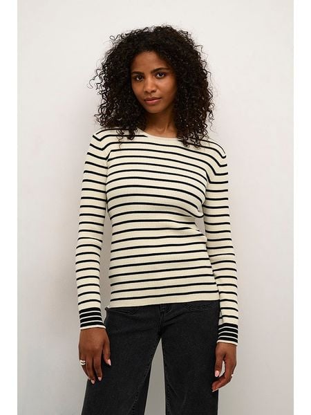 Kaffe Koszulka "Jordie" w kolorze kremowo-czarnym rozmiar: M. Brązowe bluzki Kaffe, m, bez wzorów, prążkowane, bez kołnierzyka, bez ramiączek. Za 78.10 zł.