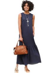 Heine Sukienka w kolorze granatowym rozmiar: 50. Niebieskie sukienki Heine, bez wzorów, bez kołnierzyka, bez ramiączek, midi. Za 134.85 zł.