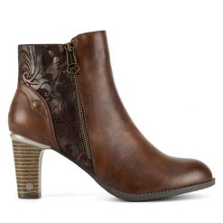 Botki Mustang. Brązowe botki Mustang, bez wzorów, bez obcasa, na słupku, bez zapięcia. Za 244.99 zł.