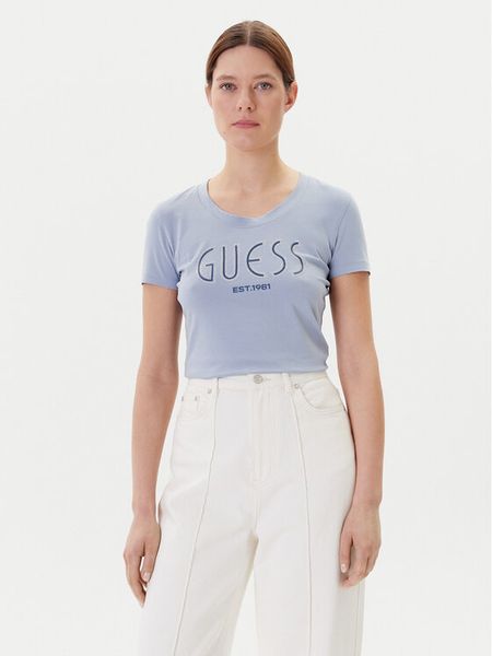 Guess T-Shirt W5YI05 J1314 Niebieski Regular Fit. Niebieskie t-shirty Guess, xs, z aplikacjami, z bawełny, bez kołnierzyka, bez ramiączek. Za 99.99 zł.