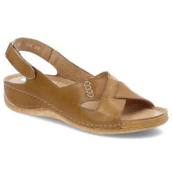 Brązowe Sandały Armodo Wygodne Skórzane Obuwie Damskie. Brązowe sandały Armodo, bez wzorów, ze skóry, eleganckie, bez obcasa, bez zapięcia. Za 233.99 zł.