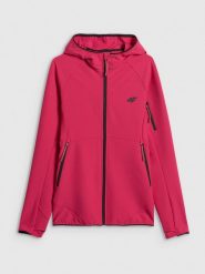 4F Kurtka softshell wiatroodporna damska - różowa S. Czerwone kurtki sportowe 4f, na lato, l, bez wzorów, z softshellu, bez kaptura, trekkingowe. Za 299.99 zł.