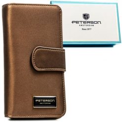 Pionowy portfel damski ze skóry naturalnej i ekologicznej w brązowym kolorze PTN PS116-HNL Peterson. Brązowe portfele Peterson, bez wzorów, ze skóry. Za 129.99 zł.