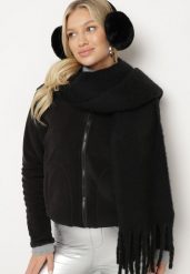 Czarna Welurowa Bluza na Suwak Asiyana. Czarne bluzy Born2be, l, z aplikacjami, z weluru, bez kaptura. Za 54.99 zł.