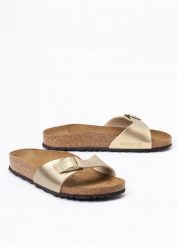 BIRKENSTOCK MADRID BF Klapki damskie. Żółte klapki Birkenstock, bez wzorów, bez obcasa. Za 239.99 zł.