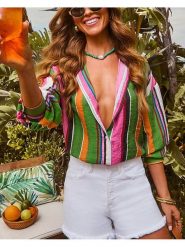 Milan Kiss Bluzka w kolorze zielono-różowym rozmiar: S. Zielone bluzki Milan Kiss, s, bez wzorów, bez kołnierzyka, bez ramiączek. Za 140.53 zł.