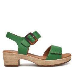 Sandały Remonte. Zielone sandały Remonte, bez wzorów, bez obcasa, na słupku, bez zapięcia. Za 369.99 zł.
