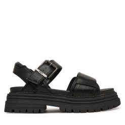 Sandały Buffalo. Czarne sandały Buffalo, bez wzorów, bez obcasa, na płaskiej podeszwie, bez zapięcia. Za 349.99 zł.