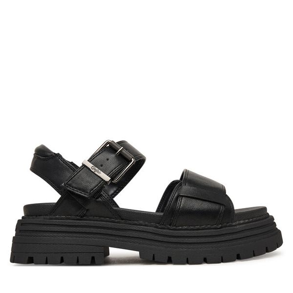 Sandały Buffalo. Czarne sandały Buffalo, bez wzorów, bez obcasa, na płaskiej podeszwie, bez zapięcia. Za 349.99 zł.