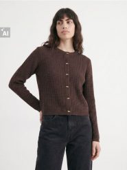 Klasyczny kardigan z ozdobnymi guzikami - dark grey jeans. Szare kardigany Sinsay, l, bez wzorów, z jeansu. Za 49.99 zł.