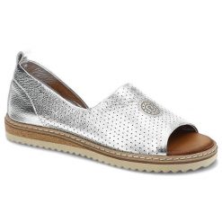 Srebrne Sandały Artiker Modne Skórzane Buty Damskie. Szare sandały Artiker, bez wzorów, ze skóry, eleganckie, bez obcasa, na obcasie, bez zapięcia. Za 219.00 zł.