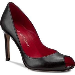 Szpilki STUART WEITZMAN - Cachet Black Nappa. Czarne szpilki Stuart Weitzman, bez wzorów, z materiału, eleganckie, bez obcasa, na obcasie, bez zapięcia. W wyprzedaży za 779.00 zł.