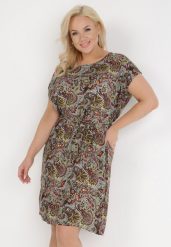 Ciemnozielona Sukienka Galis. Zielone sukienki Born2be, na lato, xl, z aplikacjami, klasyczne, bez kołnierzyka, bez ramiączek, midi. Za 34.99 zł.