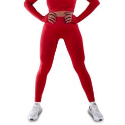 Techniczne legginsy z efektem push-up i idealną sylwetką. Czerwone legginsy R-EVENGE, m, bez wzorów, z elastanu. Za 233.89 zł.