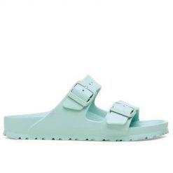 Klapki damskie Birkenstock Arizona Eva. Zielone klapki Birkenstock, bez wzorów, z materiału, bez obcasa. Za 344.00 zł.