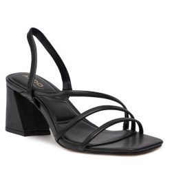 Sandały Aldo. Czarne sandały Aldo, bez wzorów, bez obcasa, na słupku, bez zapięcia. Za 259.99 zł.