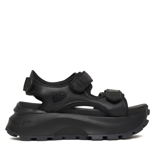 Sandały Buffalo. Czarne sandały Buffalo, bez wzorów, bez obcasa, na płaskiej podeszwie, bez zapięcia. Za 389.99 zł.