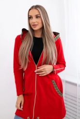 Bluza z ozdobną taśmą czerwona. Czerwone bluzy KESI, l, bez wzorów, z bawełny, z kapturem. Za 263.47 zł.