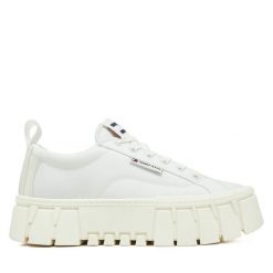 Trampki Tommy Jeans. Białe trampki Tommy Jeans, bez wzorów, z jeansu, bez zapięcia. Za 259.99 zł.