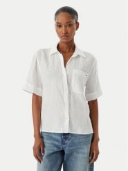 Tommy Hilfiger Koszula WW0WW48925 Biały Relaxed Fit. Białe koszule TOMMY HILFIGER, s, bez wzorów, ze lnu, bez kołnierzyka, bez ramiączek. Za 409.99 zł.