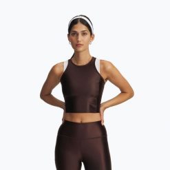 Top treningowy damski Under Armour Motion Shine Tank kona brown/black. Brązowe topy Under Armour, bez wzorów, bez kołnierzyka, bez ramiączek. Za 88.99 zł.