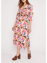 Blutsgeschwister Sukienka "Springtime" w kolorze pomarańczowo-różowo-granatowym rozmiar: XL. Pomarańczowe sukienki Blutsgeschwister, na imprezę, s, bez wzorów, z wiskozy, klasyczne, bez kołnierzyka, bez ramiączek, midi. Za 192.79 zł.