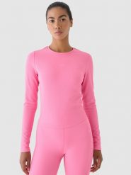 4F Longsleeve treningowy szybkoschnący damski - różowy L. Czerwone koszulki sportowe 4f, bez wzorów, z dzianiny, bez ramiączek, na fitness i siłownię. W wyprzedaży za 59.99 zł.
