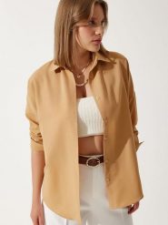 Happiness Istanbul Bluzka w kolorze jasnobrązowym rozmiar: 40. Brązowe bluzki Happiness Istanbul, bez wzorów, bez kołnierzyka, bez ramiączek. Za 56.99 zł.