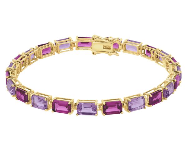 Bransoletka z żółtego złota z diamentami, ametystami i rodolitami - próba 585. Żółte bransoletki Apart, z ametystem, złote. Za 8,590.00 zł.