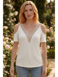 SOULSHAE Bluzka w kolorze kremowym rozmiar: XXL/3XL. Brązowe bluzki SOULSHAE, xl, bez wzorów, z wiskozy, bez kołnierzyka, bez ramiączek. Za 85.95 zł.
