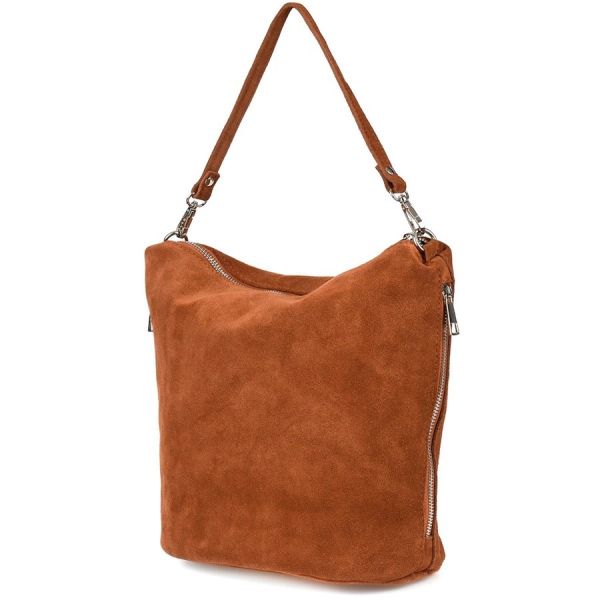 Listonoszka skórzana Vera Pelle W17 koniakowa. Torebki klasyczne bez wzorów, ze skóry, małe, zamszowe, bez dodatków. Za 139.90 zł.