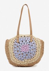 Fioletowo-Beżowa Pleciona Torebka w Stylu Boho Ulofina. Fioletowe torebki klasyczne Renee, w ażurowe wzory, bez dodatków. Za 64.99 zł.