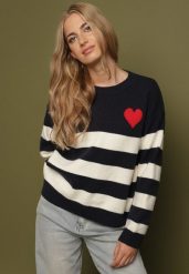 Granatowy Sweter z Dodatkiem Kaszmiru o Prostym Kroju w Paski Venlire. Niebieskie swetry Born2be, bez wzorów, z jeansu, bez ramiączek. Za 109.99 zł.