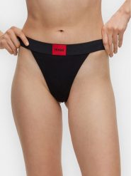Hugo Stringi 50492326 Czarny. Czarne stringi Hugo, bez wzorów, z bawełny. Za 59.99 zł.