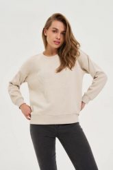 Bluza z aplikacją beżowa. Brązowe bluzy MOODO, l, z aplikacjami, z bawełny, bez kaptura. Za 139.99 zł.