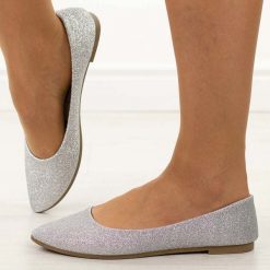 Srebrne brokatowe baleriny damskie Potocki 23314. Szare baleriny POTOCKI, bez wzorów, z jeansu, bez obcasa. Za 79.00 zł.