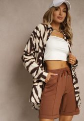 Brązowe Casualowe Szorty High Waist z Kieszeniami Wykończone Gumką Shezetta. Brązowe szorty Renee, bez wzorów, z materiału, klasyczne, z podwyższonym stanem. Za 39.99 zł.