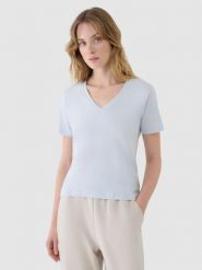 4F T-shirt oversize z modalem damski - niebieski S. Niebieskie t-shirty 4f, s, bez wzorów, z bawełny, bez kołnierzyka, bez ramiączek. W wyprzedaży za 39.99 zł.