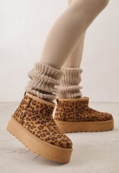 Panterkowe Krótkie Śniegowce na Grubej Podeszwie Aranwen. Trapery i śniegowce Renee, z dzianiny. Za 69.99 zł.