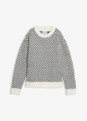 Ciepły sweter z wełną. Czarne swetry bonprix, bez wzorów, prążkowane, bez ramiączek. Za 124.99 zł.