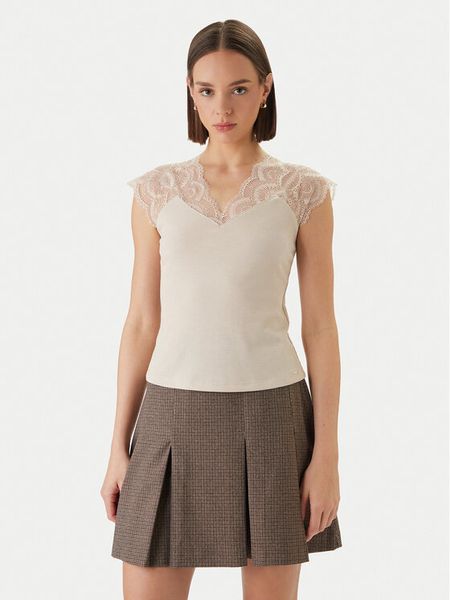Morgan Bluzka 251-DELI Beżowy Slim Fit. Brązowe bluzki Morgan, m, bez wzorów, z syntetyku, bez kołnierzyka, bez ramiączek. Za 98.99 zł.