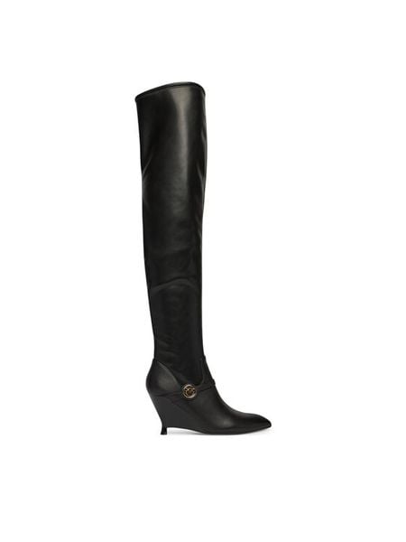 PINKO Kozaki Gwen 07 SD0647E028 Czarny. Czarne kozaki Pinko, ze skóry, bez obcasa, na koturnie, bez zapięcia. Za 1,699.00 zł.