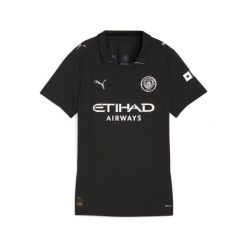 Damska koszulka wyjazdowa Manchester City 25/26 PUMA. Czarne bluzki Puma, bez wzorów, sportowe, bez kołnierzyka, bez ramiączek. W wyprzedaży za 214.00 zł.