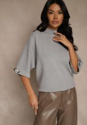 Szary Sweter z Cyrkoniami przy Rękawach Corentusa. Szare swetry Renee, m, z aplikacjami, z jeansu, bez ramiączek. Za 79.99 zł.