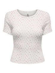 ONLY Koszulka w kolorze kremowo-jasnoróżowym rozmiar: XS. Brązowe bluzki Only, xs, bez wzorów, z bawełny, bez kołnierzyka, bez ramiączek. Za 60.99 zł.