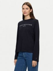 Tommy Hilfiger Bluzka Logo WW0WW43620 Granatowy Regular Fit. Niebieskie bluzki TOMMY HILFIGER, xs, bez wzorów, z bawełny, bez kołnierzyka, bez ramiączek. Za 129.99 zł.
